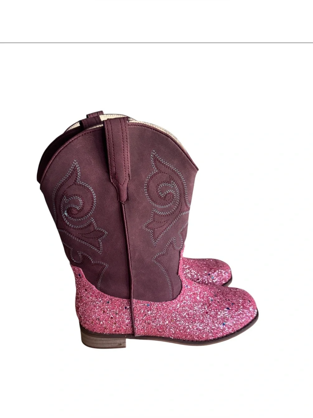 RLW Girls Pink Glitter Western Cowboy Boots Size 7